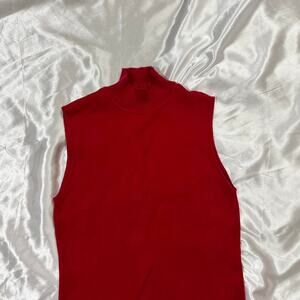Red mock neck sleeveless top